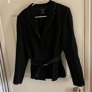 Ann Taylor Vintage Black Belted Blazer with White Stitching 14